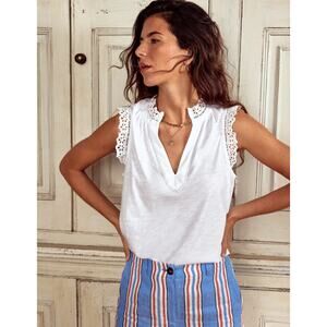 Boden Aria Broderie Trim Vest Top White US 4 Womens